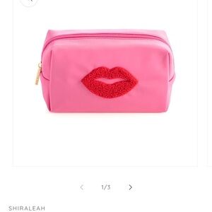 Shiraleah Vibrant Pink Cosmetic Bag with Red Lips